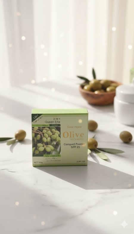 Queen Ella Olive Vitamin E Compact Powder SPF 25 - بودرة "كوين إيلا" المضغوطة بخلاصة الزيتون وفيتامين E مع واقي شمس