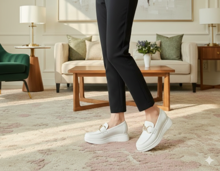 "لوفر هجين - وايت إليغانس" (White Elegance Hybrid Loafer) أو "لوفر مودرن بلاتفورم" (Modern Platform Loafer)